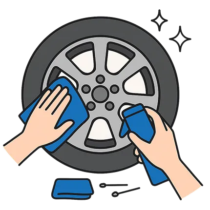 タイヤを清掃している様子