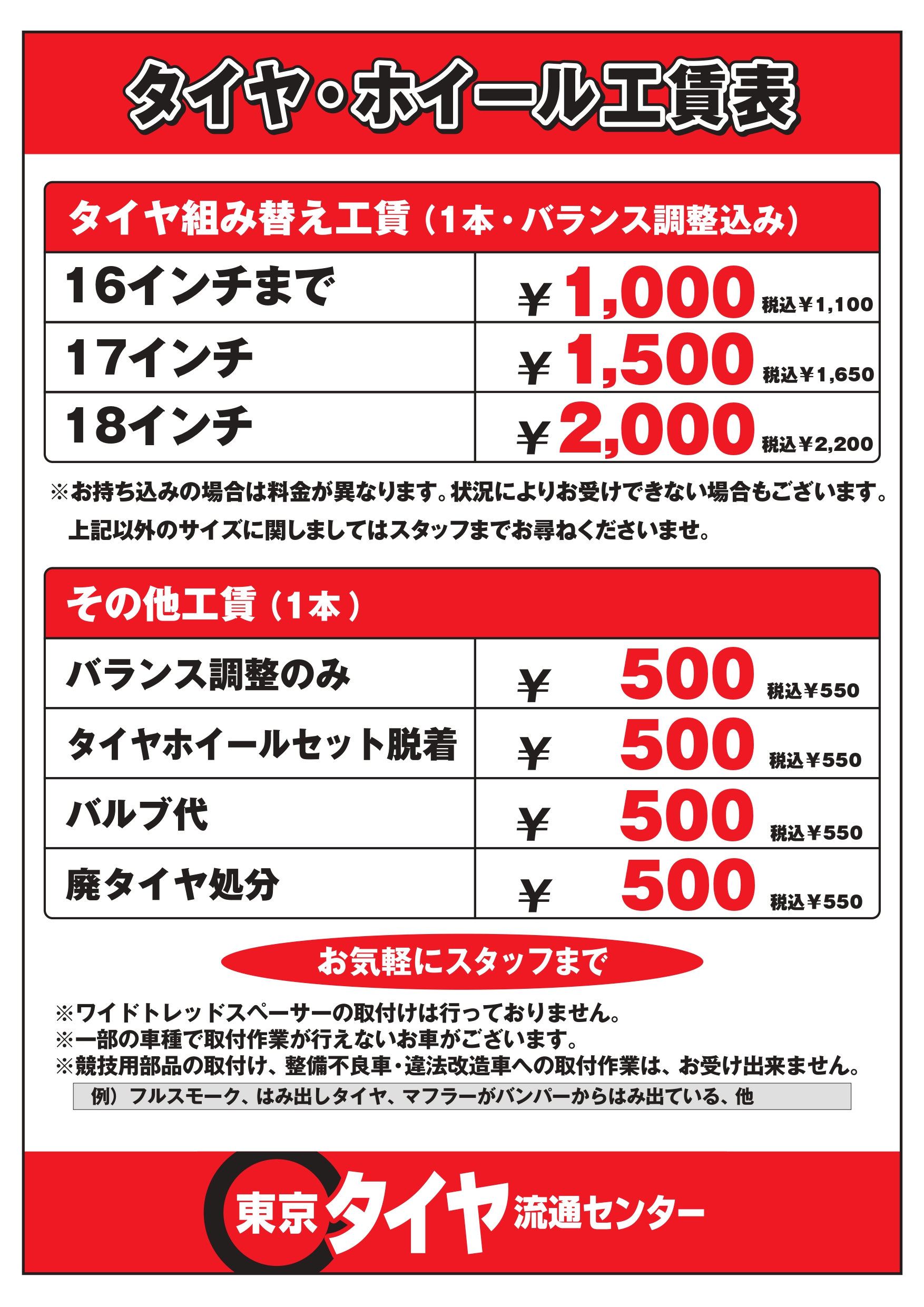 ホイールズ厚木インター店作業工賃表 ご購入の際のタイヤ組み換え タイヤホイールセット取付 タイヤ移植などの金額説明 アップガレージホイールズ厚木インター店 公式shopブログ