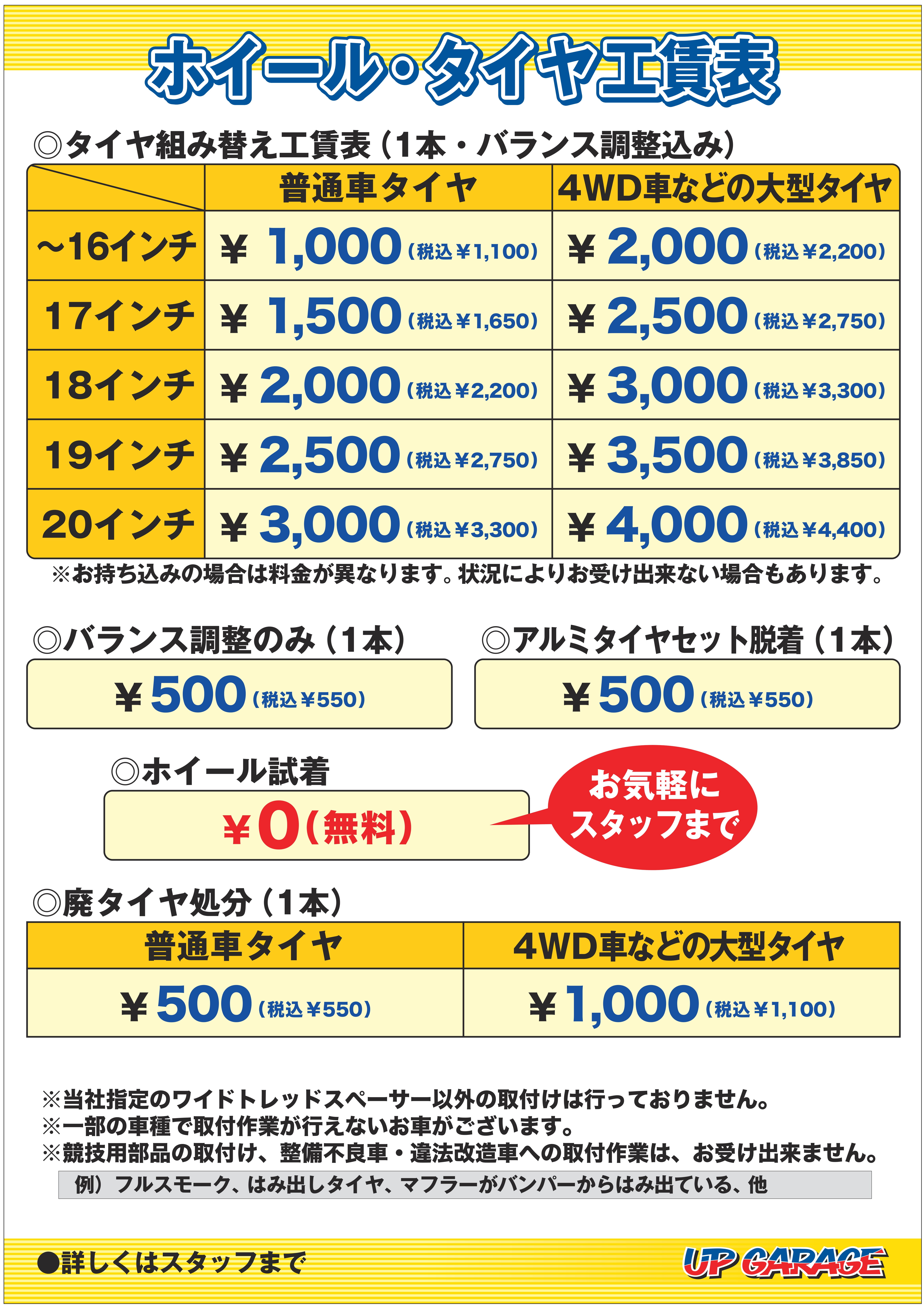 適切な価格 タイヤ交換 タイヤの脱着 13インチ〜18インチ ...